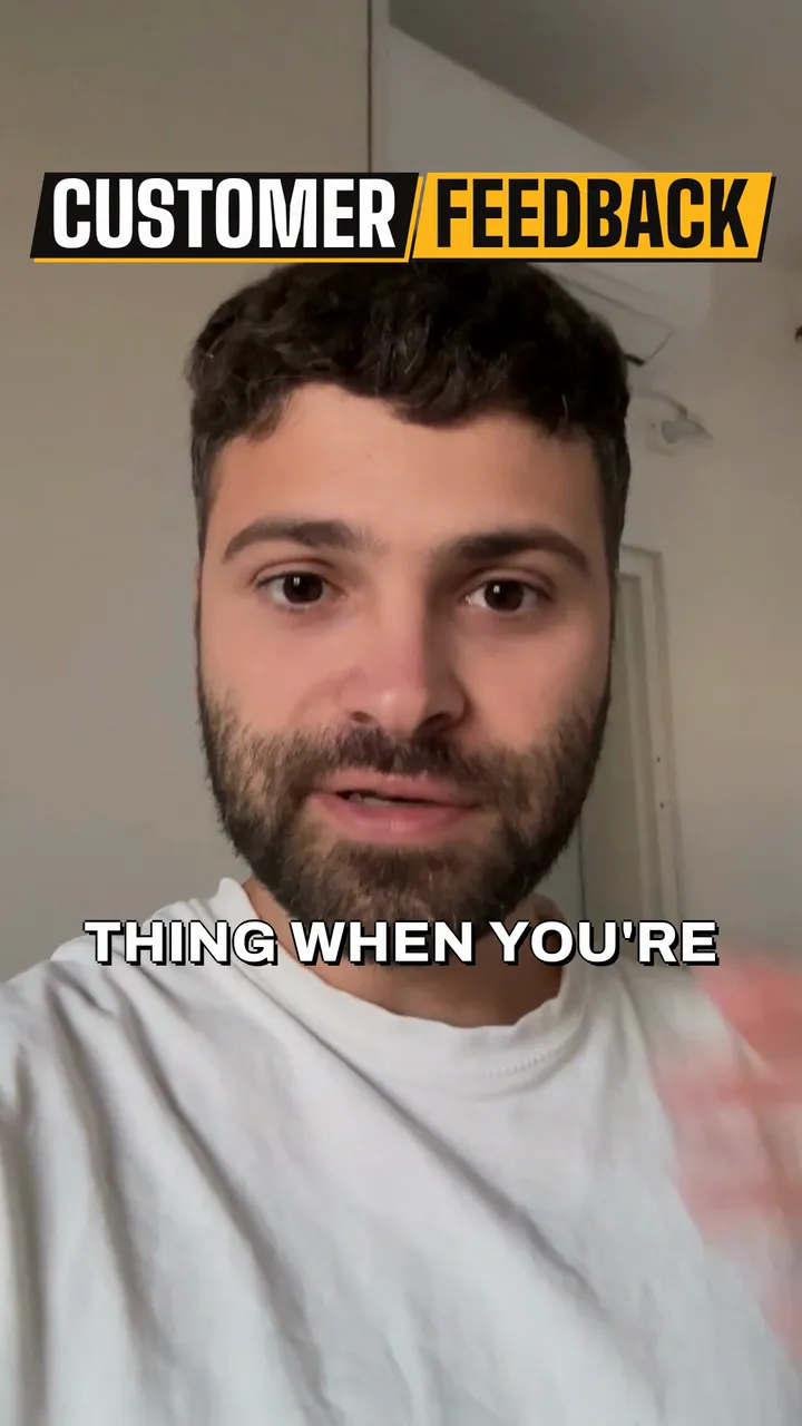 Solara's edit of the take: a man speaking to camera under a “Customer feedback” title.